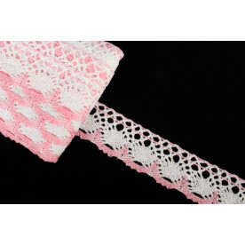 Бавовняне мереживо, біло-рожевий, 4 см, 1 м