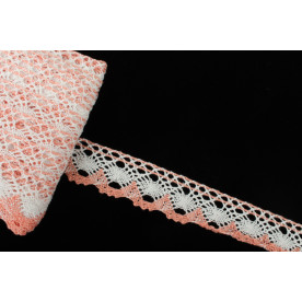Бавовняне мереживо, біло-персиковий, 3 см, 1 м