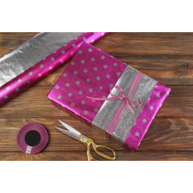 Папір пакувальний, Горошок, малиново-сріблястий, 70х50 см