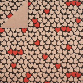 Лист крафт бумаги двусторонний Сердечки на черном/Крафт 30х30 см, 70 г/м2, Фабрика Декора