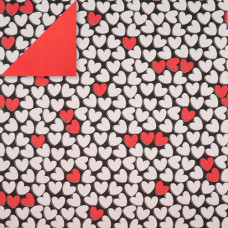 Лист крафт бумаги двусторонний Сердечки на черном/Красный 30х30 см, 70 г/м2, Фабрика Декора