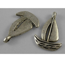 Металлическая подвеска "Парусник", античное серебро, 19х13 мм, 5 шт