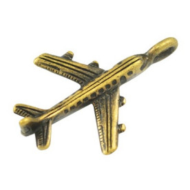 Металева підвіска "Літак" кольору античного золота, 20х15 мм, 1 шт