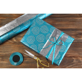 Папір пакувальний, Завитки, сріблясто-блакитний, 70х50 см