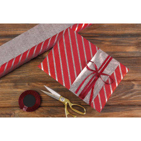 Бумага упаковочная, Полоска, красно-серебристая, 70х50 см