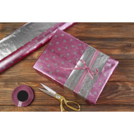 Папір пакувальний, Горошок, рожево-сріблястий, 70х50 см