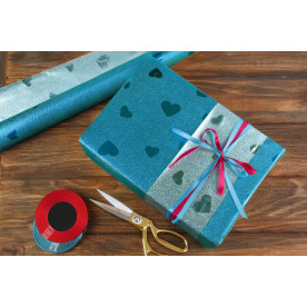 Бумага упаковочная, Сердца, серебристо-голубой, 70х50 см