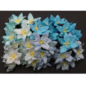 Набор 4 лилии из тутовой бумаги в голубых тонах, 30 мм