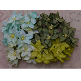 Набір 4 лілії з тутової паперу в зелених тонах, 30 мм