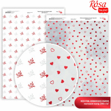 Папір дизайнерський двосторонній матовий Red Hearts 1, з тисненням, 21х29,7см, 200г/м2, ROSA TALENT