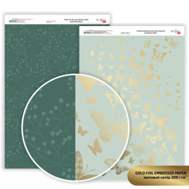 Папір дизайнерський двосторонній матовий, Gold Butterflies з тисненням, 21х29,7см, 200 г/м2, Rosa Talent