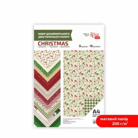 Набір дизайнерського паперу, Christmas, А4, 200 гр, 8 арк, двостор, матовий, Rosa Talent