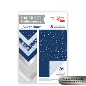 Набір дизайнерського паперу, Silver Blue, з тисненням та ефектами, А4, 8 арк, двостор, Rosa Talent
