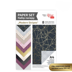 Набір дизайнерського паперу, Modern Stripes, з тисненням та ефектами, А4, 8 арк, двостор, Rosa Talent