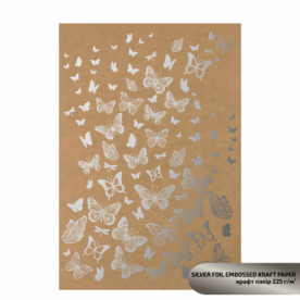 Крафт бумага с тиснением Silver Butterflies, 21х29,7см, 225 г/м2, ROSA TALENT