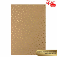 Крафт папір з тисненням Gold Hearts, 21х29,7см, 225 г/м2, ROSA TALENT