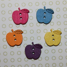 Набор разноцветных деревянных пуговиц "Яблочки" 5 шт, 16х17 мм