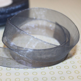 Лента из органзы серого цвета, 15 мм, 90 см