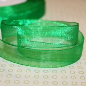 Стрічка з органзи яскраво-зеленого кольору, 15 мм, 90 см