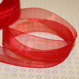 Стрічка з органзи червоного кольору, 15 мм, 90 см