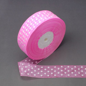 Лента из органзы розового цвета в горошек, 40 мм, 90 см