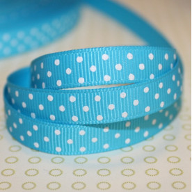 Репсова стрічка в горошок блакитного кольору, ширина 10 мм, довжина 90 см