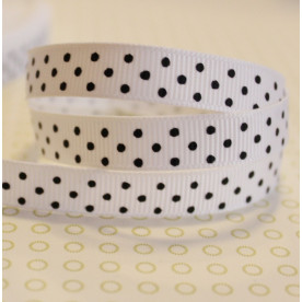 Репсова стрічка в горошок білого кольору, ширина 10 мм, довжина 90 см