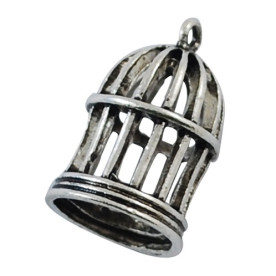 Об'ємна підвіска "Пташина клітка", античне срібло, 23х15х15 мм, 1 шт