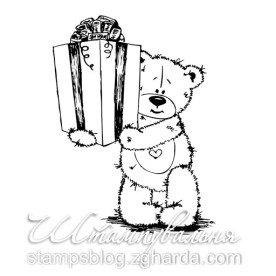 Акриловый штамп Мишка с подарком, 4,3х6,0 см
