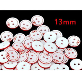 Пластиковая пуговица белого цвета с красной строчкой, 13 мм, 1 шт