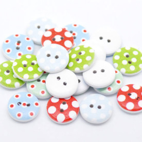 Набір дерев'яних різнокольорових гудзиків в горошок, 15 мм, 6 шт.