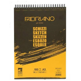 Альбом для ескізів на спіралі, Schizzi Sketch A3, 29,7x42 см, 90г/м2, 100л, Fabriano