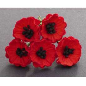 Набор 5 декоративных цветков мака красного цвета