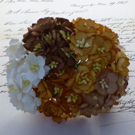 Набор 5 декоративных цветков вишни в коричневых тонах