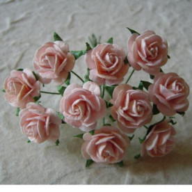 Набір 10 декоративних трояндочок ніжно-рожевого кольору, відкритий бутон 15 мм