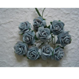 Набір 10 декоративних трояндочок ніжно-блакитного кольору, відкритий бутон 15 мм