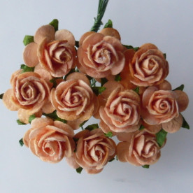 Набор 10 декоративных розочек персикового цвета, открытый бутон 15 мм
