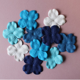 Набор 10 цветков гортензии в голубых тонах, 50 мм