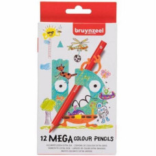 Набір дитячих кольорових олівців Mega Colour, товсті, у картонній коробці, 12 шт, Bruynzeel