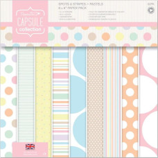Набір паперу Spots & Stripes Pastel 20x20 см, 16 аркушів від компанії Papermania