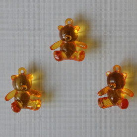 Акрилова підвіска "Ведмедик" помаранчевого кольору, 25х21х10 мм
