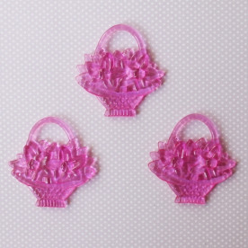 Акриловая подвеска "Корзинка с цветами", розового цвета, 44х42 мм