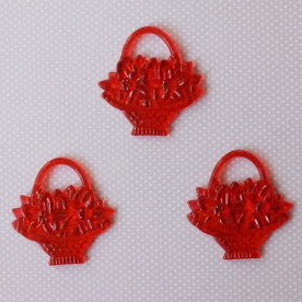 Акрилова підвіска "Кошик з квітами", червоного кольору, 44х42 мм