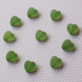 Акрилові сердечка матового темно-зеленого кольору, 9х8х3 мм, 10 шт