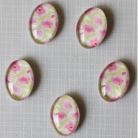 Кабошон Рожеві квіти, овальна, розмір 13х18 мм