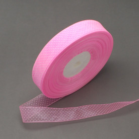 Лента из органзы розового цвета в горошек, ширина 25 мм, длина 90 см
