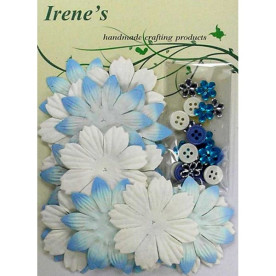 Набор цветочков с украшениями в белых и голубых тонах, 40 шт