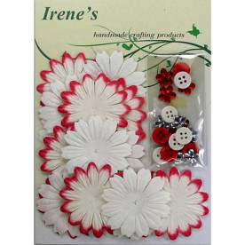 Набір квіточок з прикрасами в білих і червоних тонах, 40 шт
