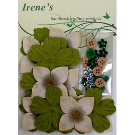 Набір квіточок з прикрасами в бежевих і оливкових тонах, 40 шт