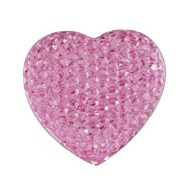 Кабошон из страз Сердечко розового цвета, 10 мм, 10 шт